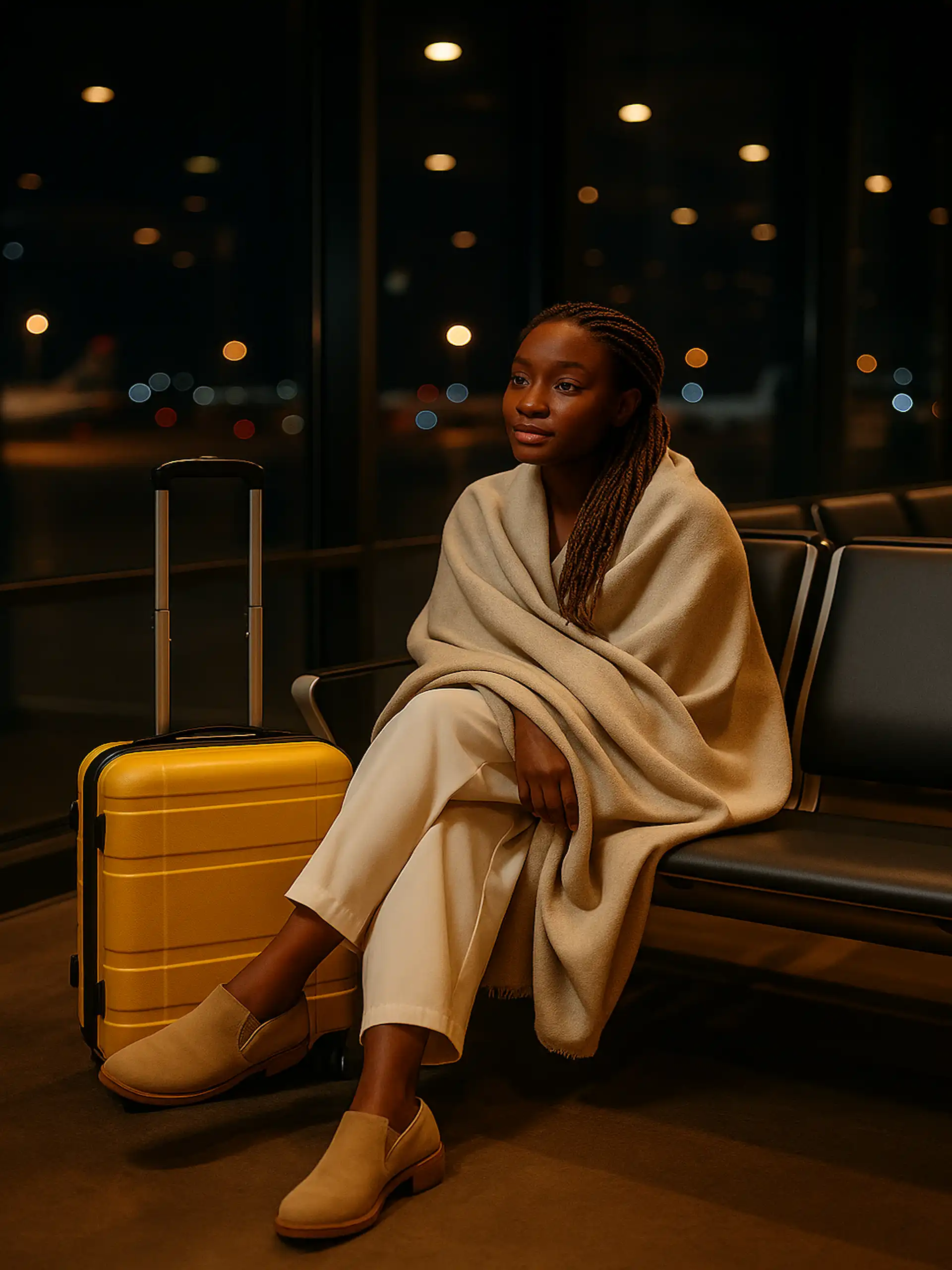 Girl in a dark airport after hours