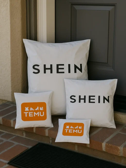 Shein and Temu packages at door