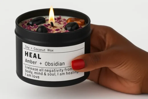 Amazon, Obsidian Crystal Energy Candle, Good Aura Health Protection, Baltic Amber Chakra Magic Self-Care