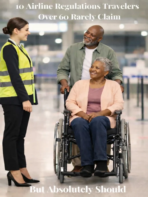 Older black couple traveling, TSA agent, wheelchair