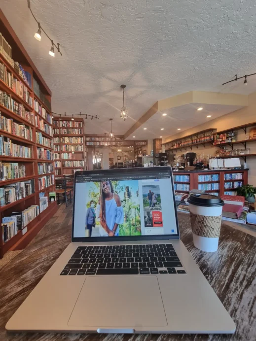 Brewed Book Cafe laptop coffee