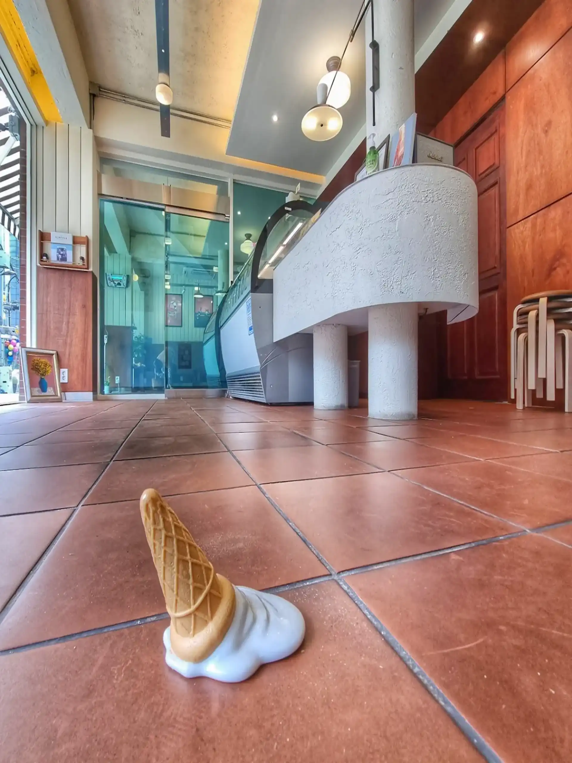 Spilled gelato cone floor