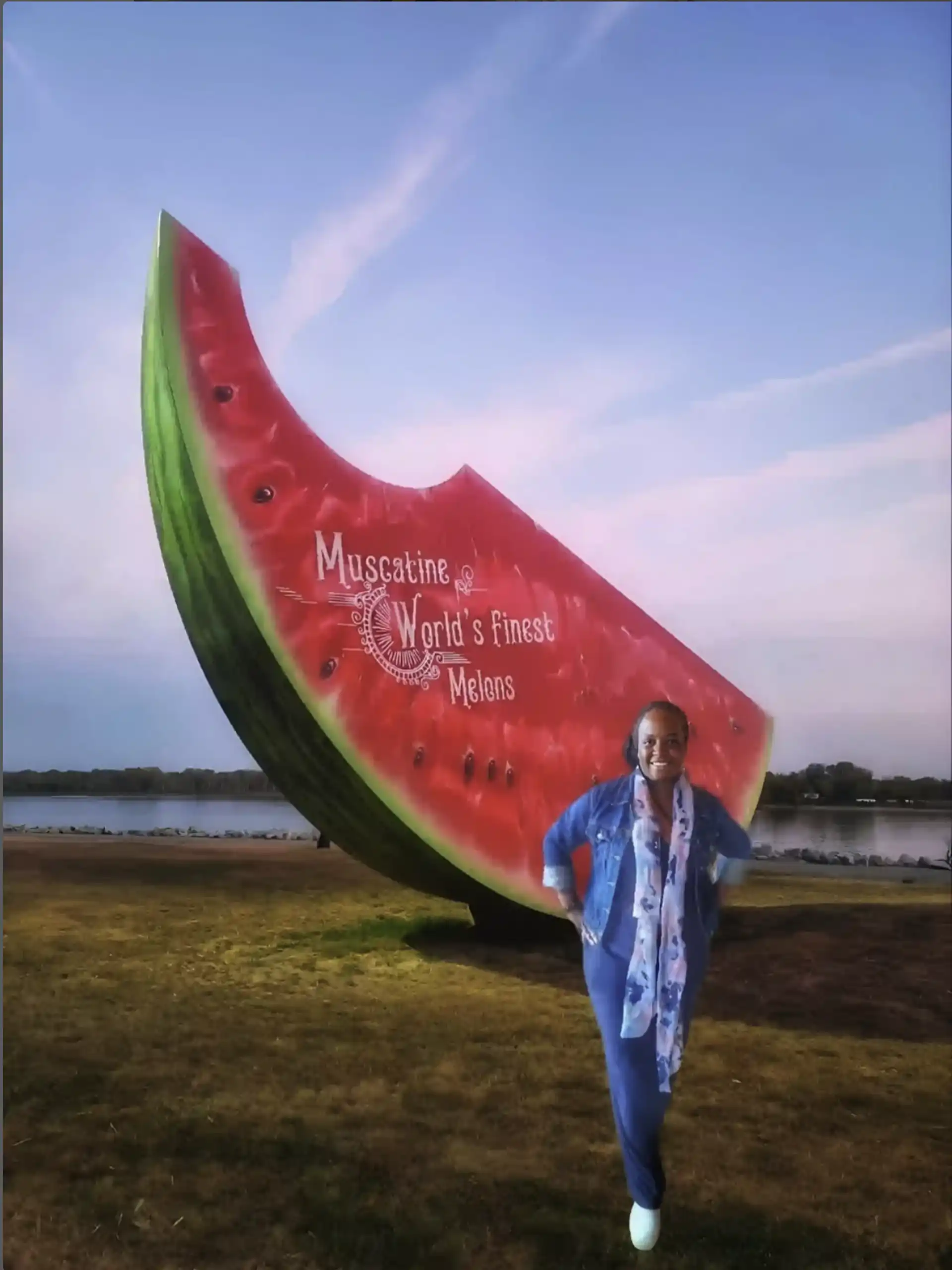 Stacey Muscatine Watermelon Statue on the River
