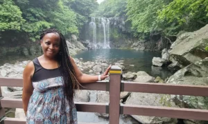 Stacey-dress- waterfall-in-Jeju-1