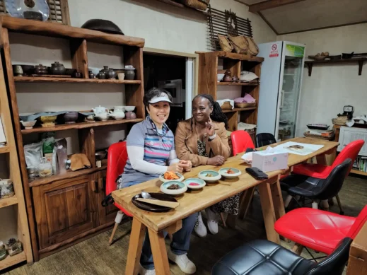Jeju Photo Angela and Stacey wheat noodles