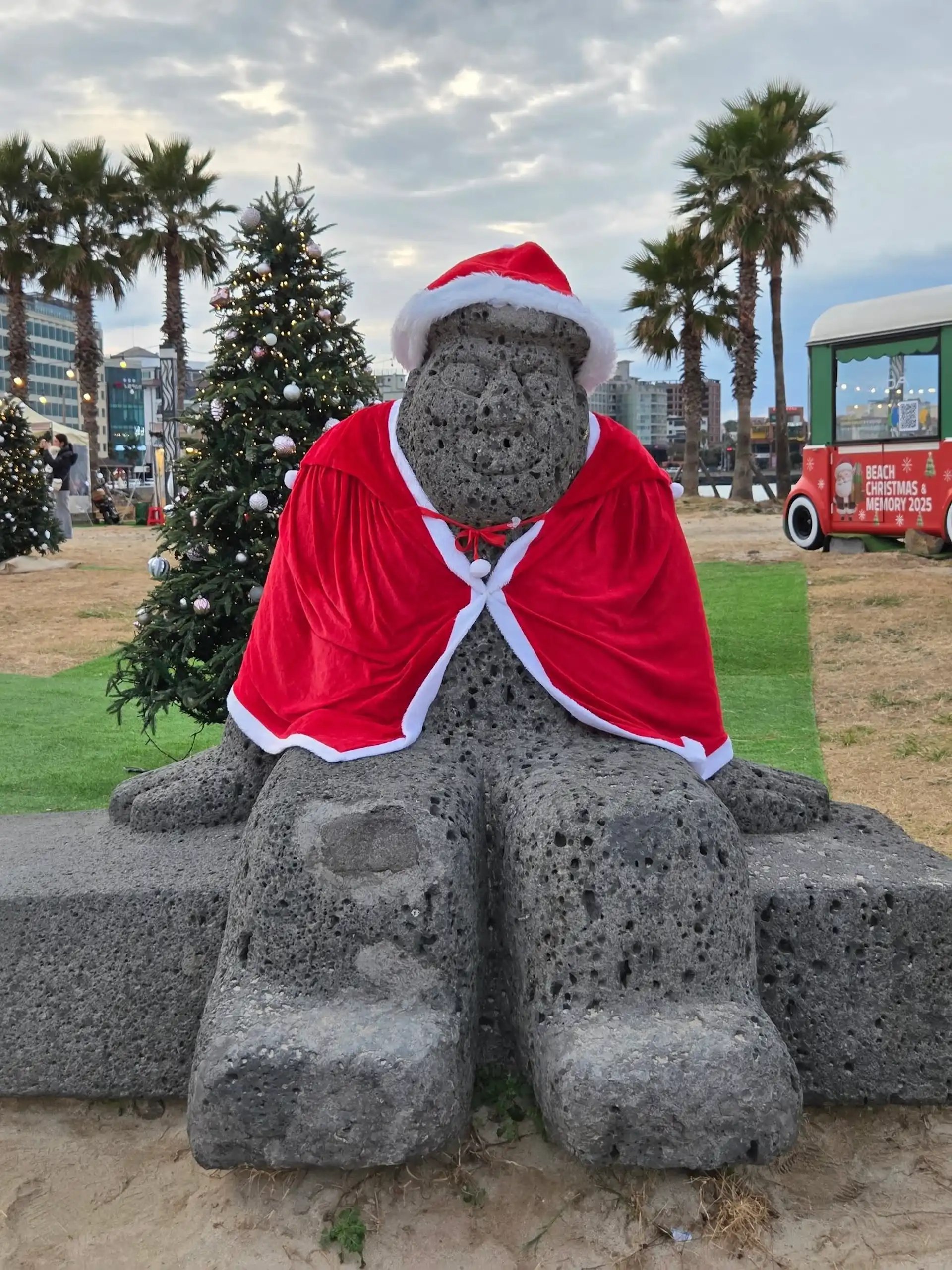 Christmas stone statue Jeju South Korea