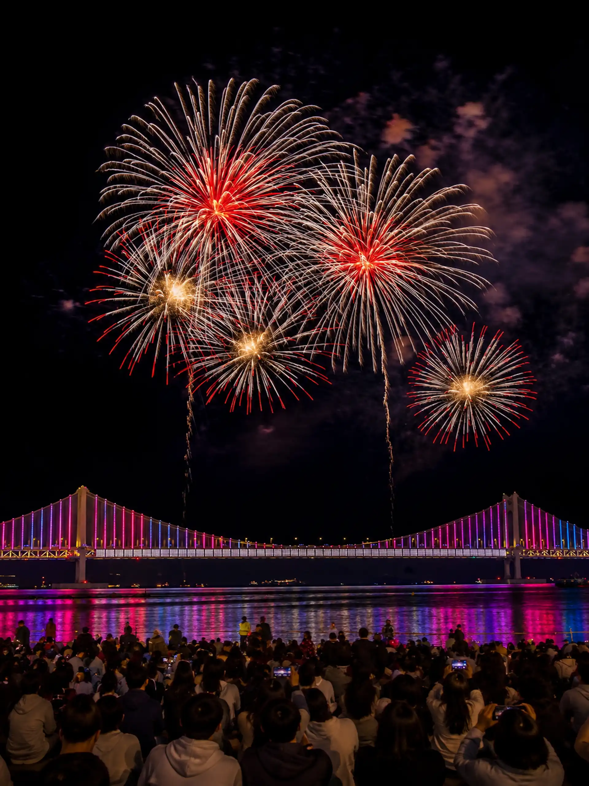 Fireworks Over the Illuminated Busan Bridge