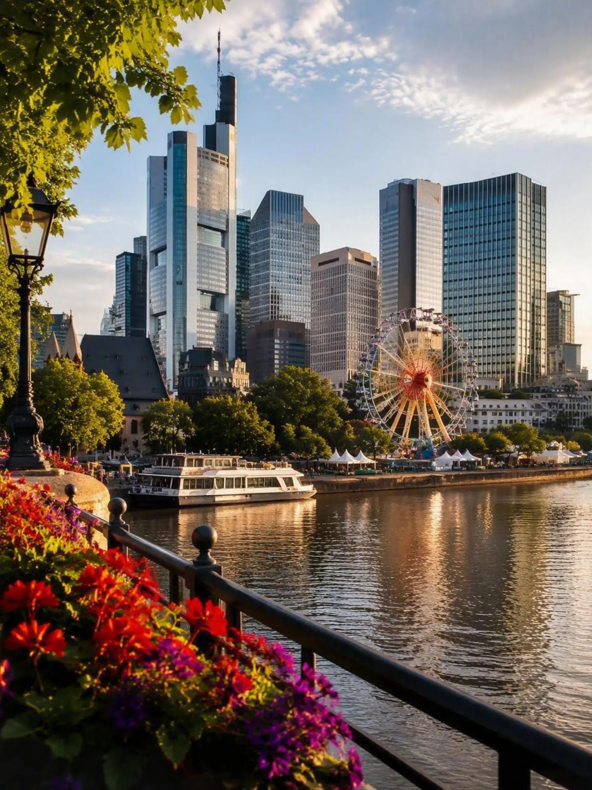 Frankfurt, skyline, ferris wheel, river view