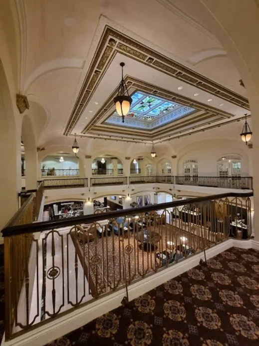 Hotel St Louis second floor stained window