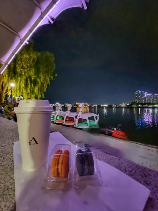 Suseong Lake, coffee, macaroons, duck boats