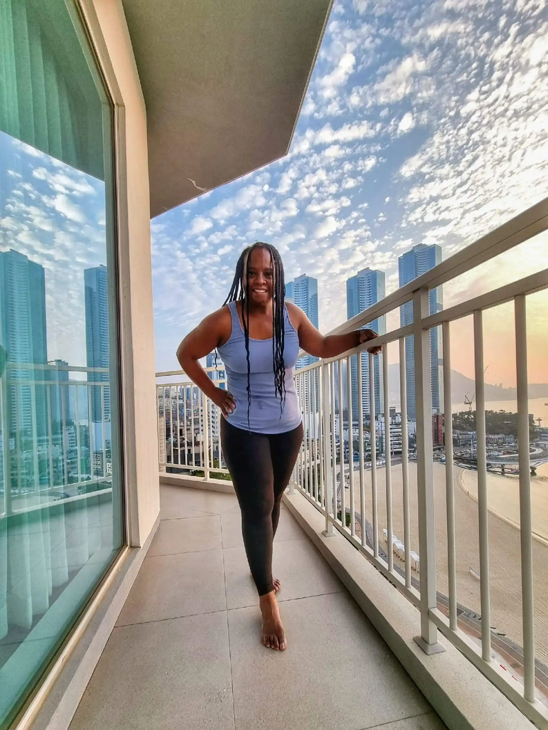 Stacey balcony Busan South Korea Songdo Beach