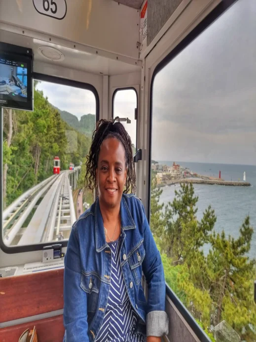 Stacey riding Blue Line Busan South Korea
