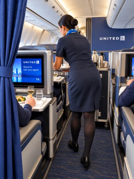 Airline, steward, serving food, American Airlines