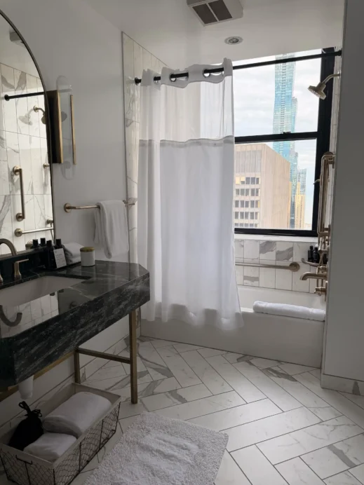 Pendry, white marble bathroom, Chicago