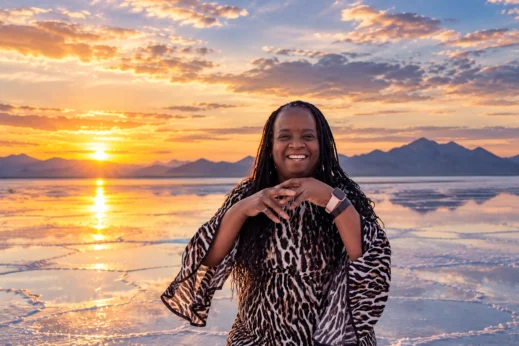 Salt Flats, Utah, Stacey, sunset, portrait, group tour