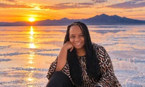 Salt Flats, Utah, Stacey, sunset, seated, group tour