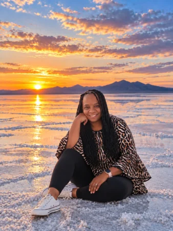 Salt Flats, Utah, Stacey, sunset, seated, group tour