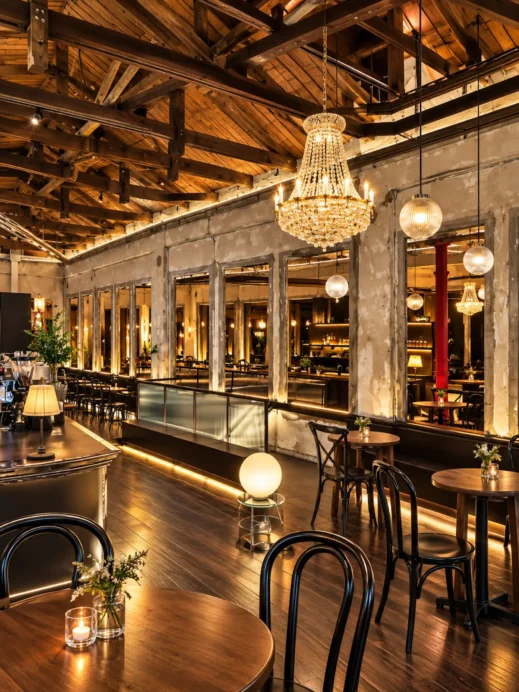 The Spot Fabulous, open beams, chandelier