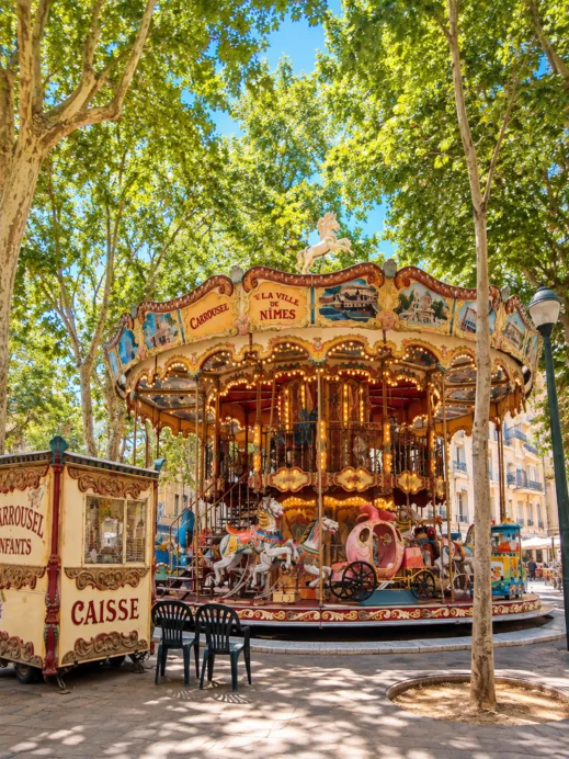 Vintage Carousel in Nîmes Town Square