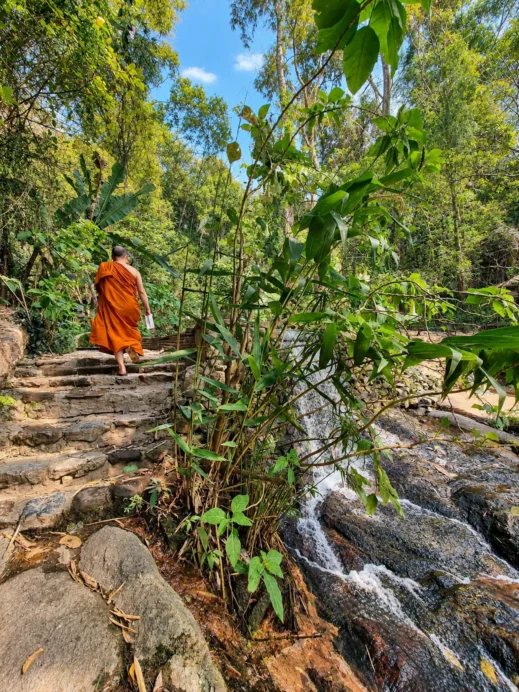 Wat Pha Lat, Saffron Robed Monk by the Forest Stream