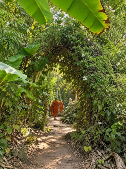 Wat Pha Lat, arch, monks