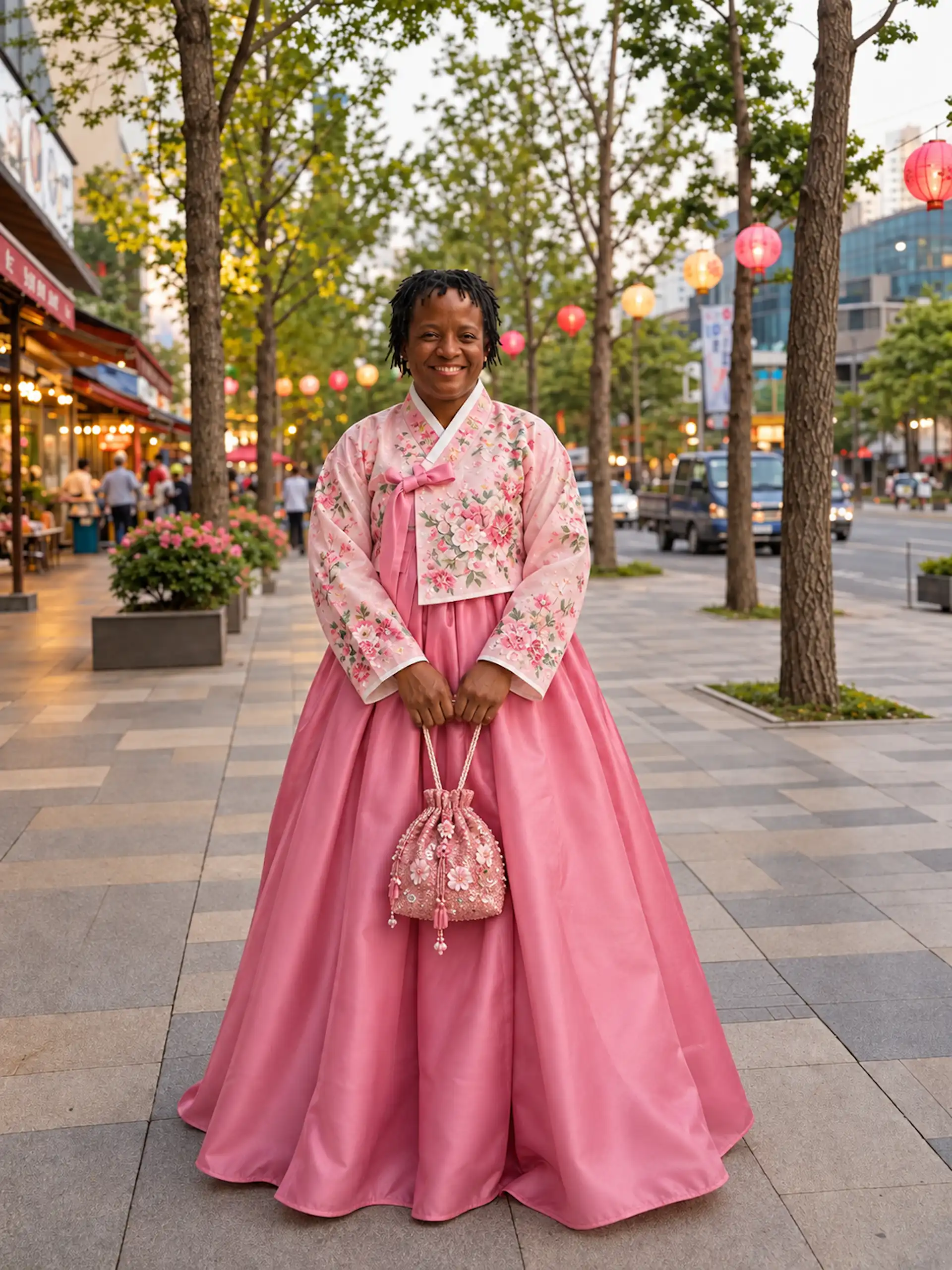 pink floral hanbok, Stacey, South Korea