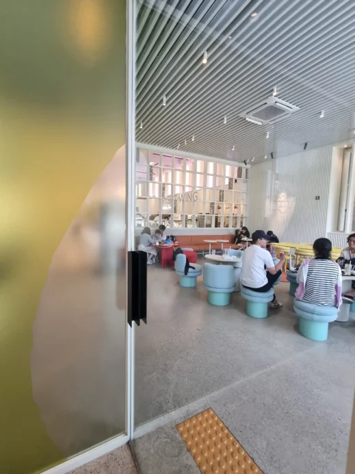 Cafe Pace Popo, light blue stools