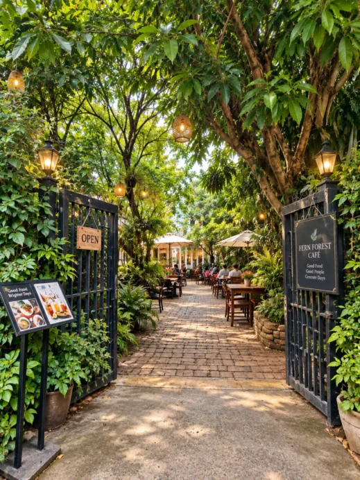 Fern Forest, entrance gate, lighting, Chiang Mai