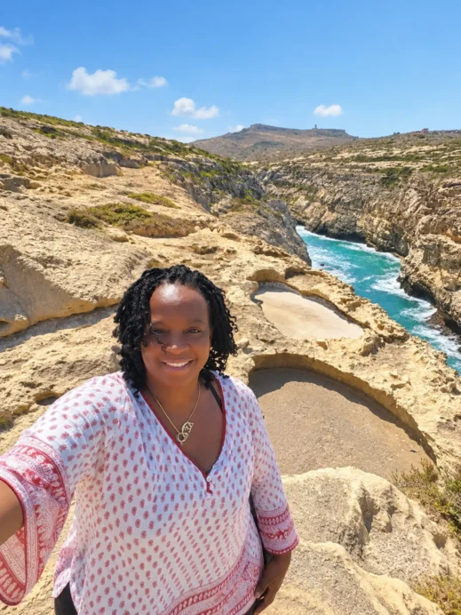 Malta, Wied il-Ghasri, Stacey, windy selfie
