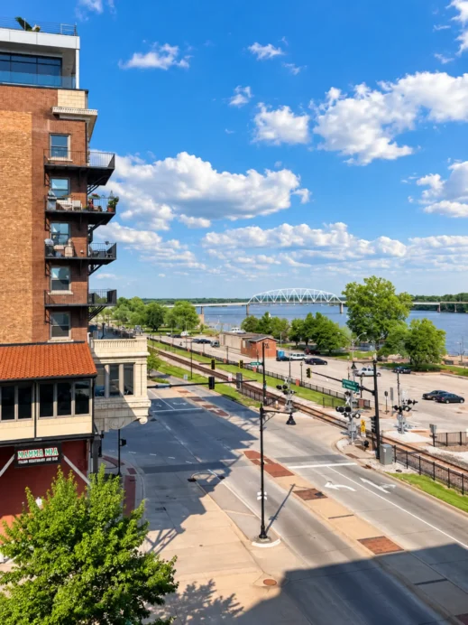 Muscatine, Riverside Park, balconies, bridge